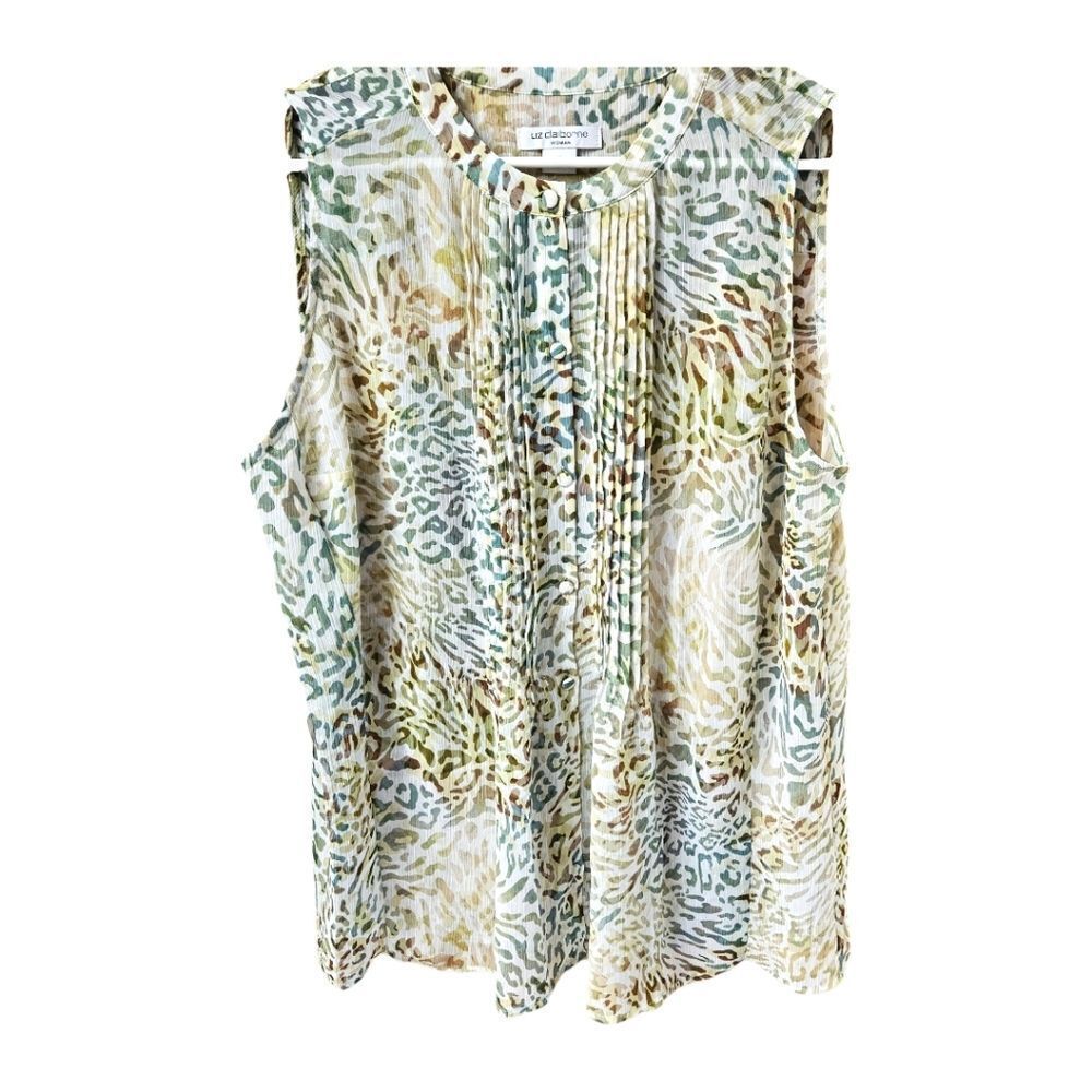 LIZ CLAIBORNEβPlus Size Women's Sleeveless Button Front leopard Print Tank Top - Picture 2 of 9